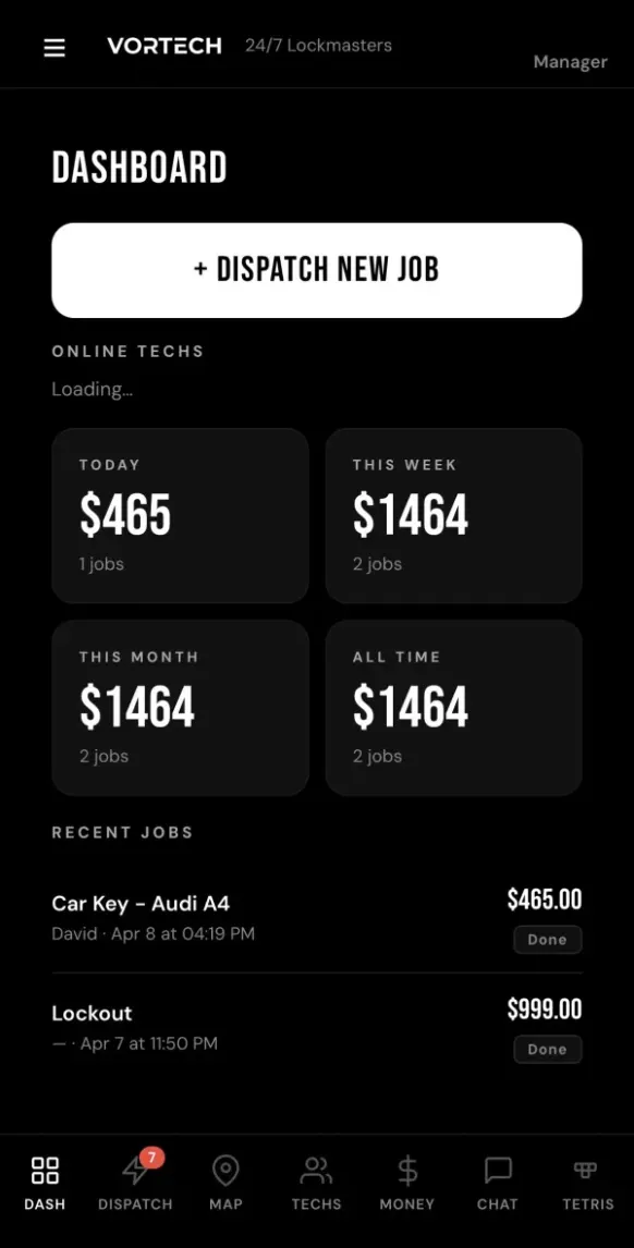 Vortech Pro™ weekly earnings lock — accounting dashboard with paid unpaid status