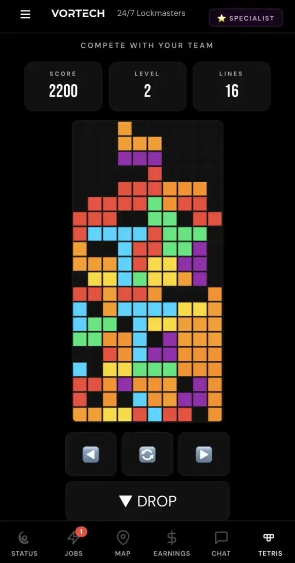 Vortech Pro™ gamification — Tetris leaderboard for technician engagement